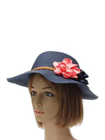 Women Trilby Beach Sun Hat Flower Elegant Straw Floppy Travel Cap