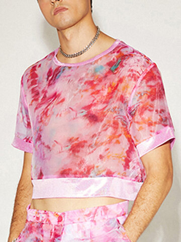 Tie Dye Glitter Patchwork Crop T-Shirt