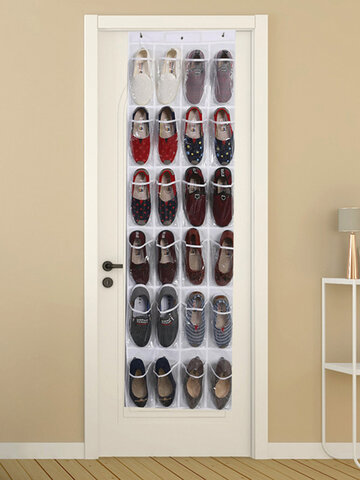 24 Grid Door Behind Shoes Hanging Bag Household Goods Slippers Finishing Bag PVC Wall Hanging Transparent Storage Bag