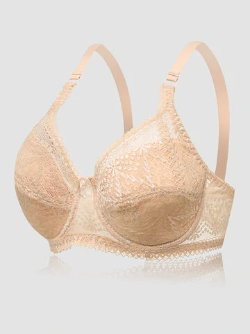 Women Lace Embroidered Elastic Straps Breathable Comfy Bras 