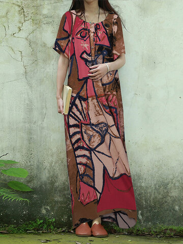Allover Abstract Figure Print Dress