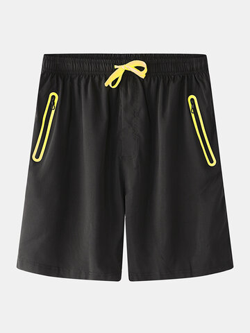 Short de sport zippé à poches à séchage rapide-Yellow