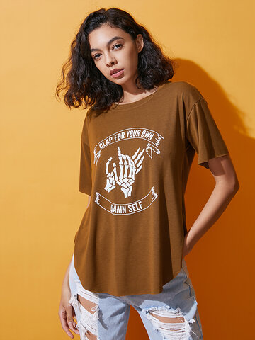 Slogan Graphic Slit Casual T-shirt