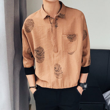 

New Men's Loose Color Shirt Men's Fashion Square Collar Five-point Sleeve Shirt