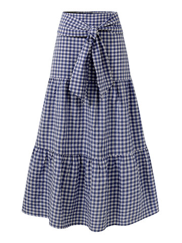 Plaid Print Knotted Skirt