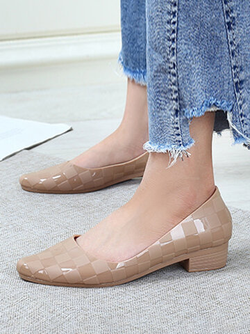 Jelly Gingham Block Heels Loafers