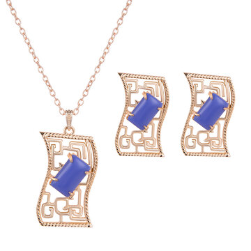 Elegant Jewelry Set Rectangle Resin Necklace Earrings Set