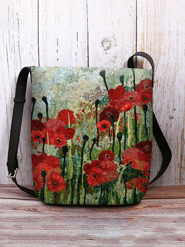Red Floral Pattern Print Crossbody Bag