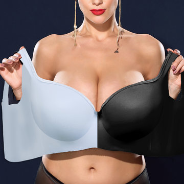 

Gather Plunge Seamless Full Busted Push Up 34DD Bras, Blue nude black
