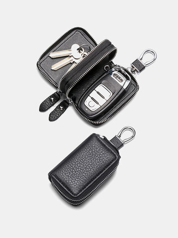 Menico Men's Mens Leather Double Zipper Key Case Car Key Case