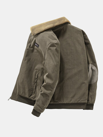 Men’s Corduroy Borg Collar Zip Up Plush Lined Warm Casual Jacket