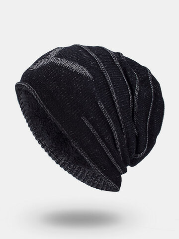 Men Winter Plus Velvet Letter Pattern Knitted Beanie Hat