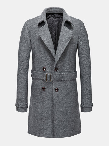 British Style Mid-Length Woolen Belted Overcoat