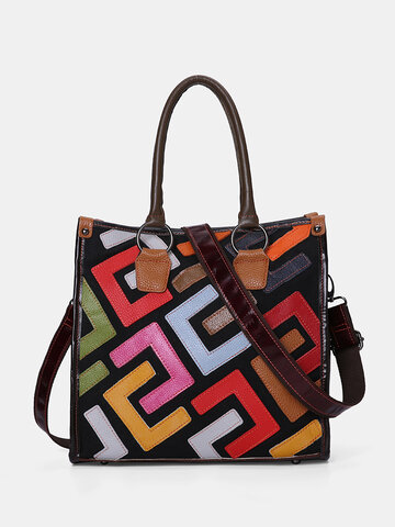 Patchwork Genuine Leather Tote Bags