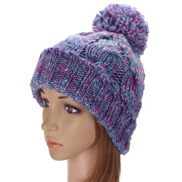 

Lovely Winter Warm Women Knit Crochet Beanie Hat Ball Wool Cuff Ski Cap, Orange khaki purple blue