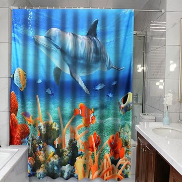 

Blue Ocean Tropical Beach Dolphin Sea Life Bathroom Waterproof Shower Curtain With Mat