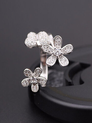S925 Серебряное кольцо с кристаллами бабочки в виде цветов