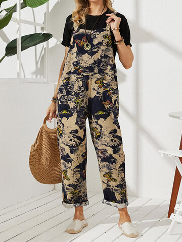 Vintage Butterfly Print Casual Jumpsuit