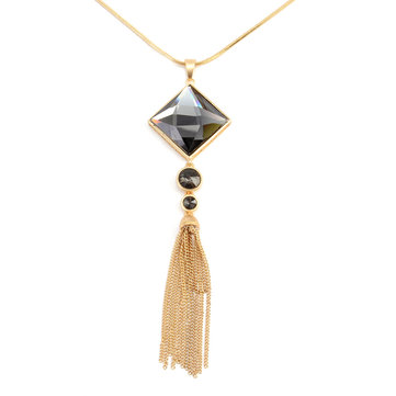 18K Gold Necklace Tassels Long Vintage Triangle Crystal Pendant Necklace 