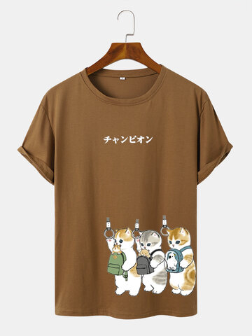 Japanese Cute Cat Print T-Shirts