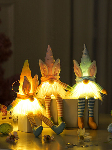 1 PC lapin de pâques gnome avec LED lumière sans visage poupée pâques en peluche nain décorations de fête à la maison ornement de bureau enfants jouets pendentifs
