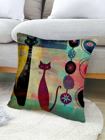 1PCリネン抽象漫画猫Colorfulソファベッドサイドカーチェアスロー枕カバー装飾クッションカバー
