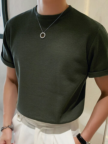 T-shirt à col rond en tricot gaufré