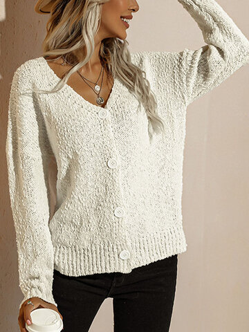 Button Solid Knitted Cardigan