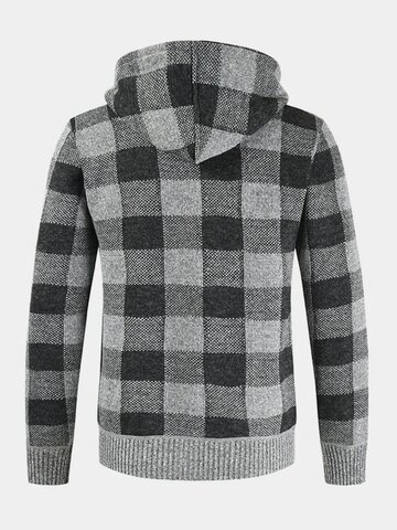 Plaid Knit Thick Hooded Cardigans