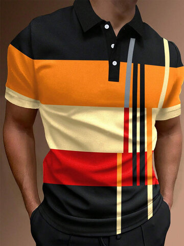 カラーブロックパッチワークカジュアルゴルフシャツ