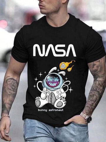 Cartoon Astronaut Pattern Casual T-Shirts