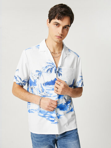 Mens Beach Coconut Print Short Sleeve Shirt