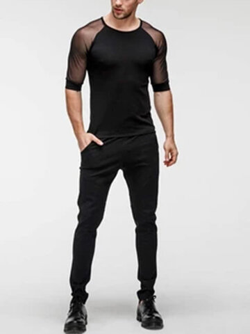 T-shirt slim à manches courtes en maille transparente pour homme