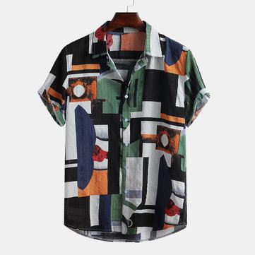 

Ethnic Style Abstract Colorblock Loose Shirt