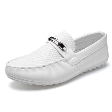 

Men Metal Plaid Check Slip On Driving Breathable Loafers, White