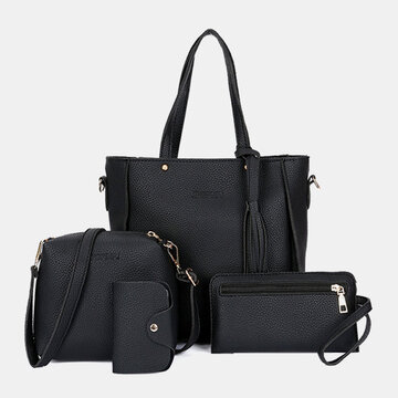 4 PCS Women PU Leather Handbag Leisure Crossbody Bag