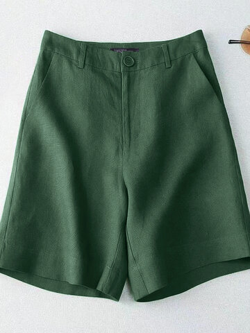 Solid Pocket Casual Shorts