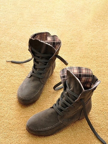 Lace-up Suede Flat Short Boots