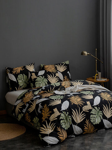 2/3 Pcs Leaf Print Comfy Bedding Set Duvet Cover Pillowcase Twin King