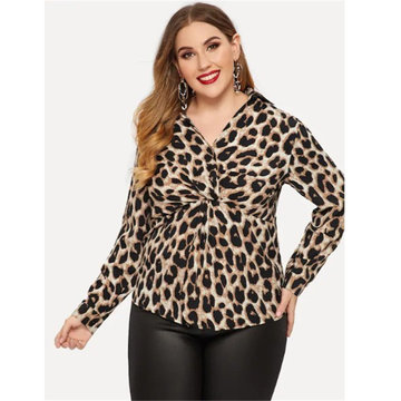 

Europe And The United States Large Size Women's Wild New Leopard Long-sleeved Shirt Fashion Twisted Long-sleeved Shirt