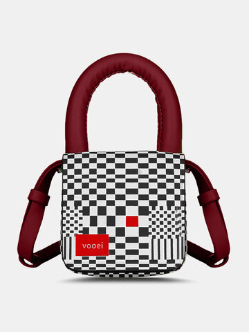 チェス盤柄フェイクレザーファッションミニハンドバッグ