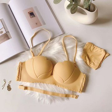 New Product Lucky Heart No Trace No Rim Underwear Female Photosensitive Surface Half Cup Cover Gathered Anti-sag Bra Set