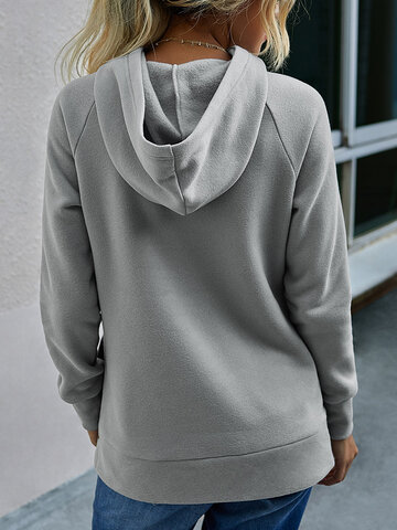 Solid Color Long Sleeves Split Hem Pullover Hoodies For Women