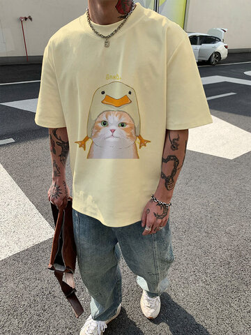 Cartoon Duck Cat Print T-Shirts