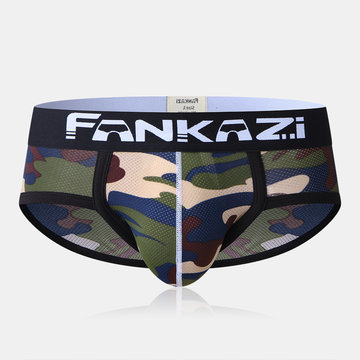 

Camo Mesh Divided Pouch Patchwork Briefs