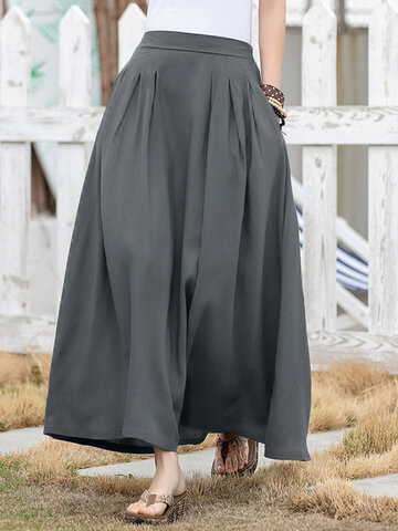 Leisure Solid Ruched Pocket Skirt