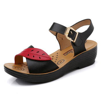 Leaves Comfy Buckle Wedges Sandals