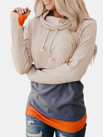 Contrast Color Patchwork Long Sleeve Sweatshirt For Women