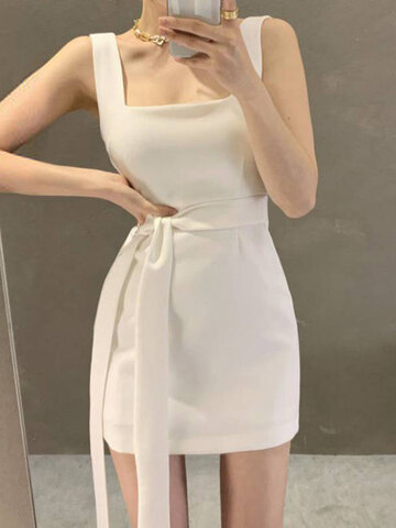 Solid Square Collar Mini Dress