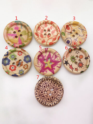 100Pcs 25mm Wooden Round Painted Buttons